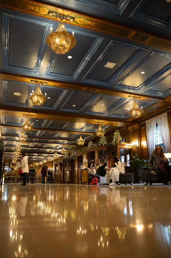 Lavish hotel lobby with polished interiors