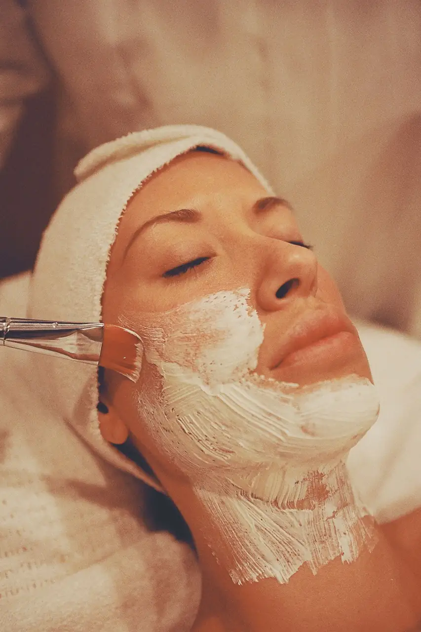 Facial mask treatment close-up